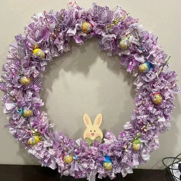 Easter Rag Wreath - 24" - Picture 2 of 11